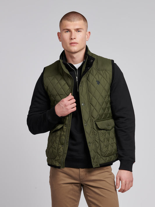 Mens Quilted Hacking Gilet in Forest Night