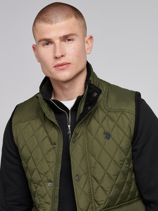 Mens Quilted Hacking Gilet in Forest Night