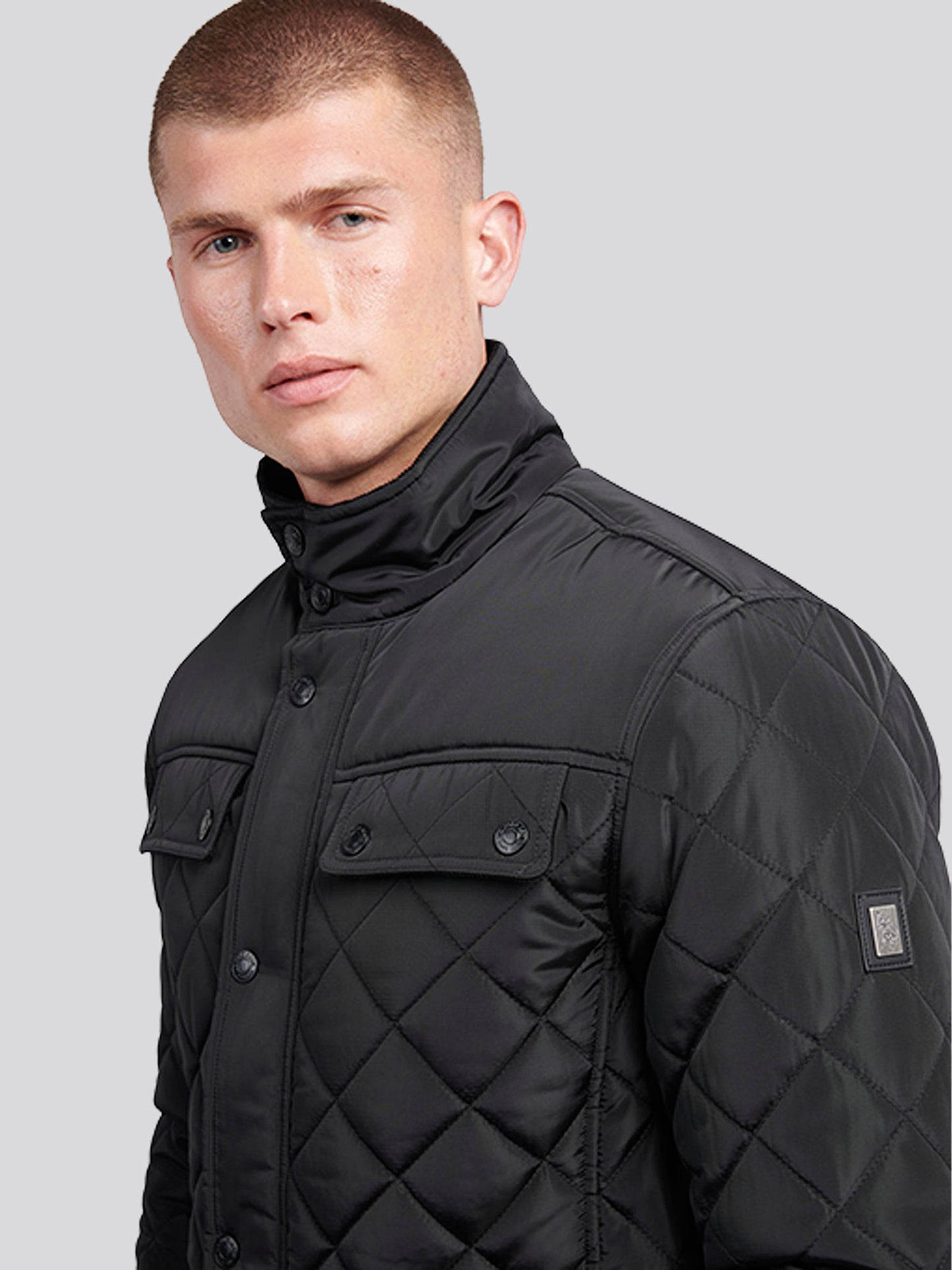 Mens Diamond Quilted Funnel Jacket in Black