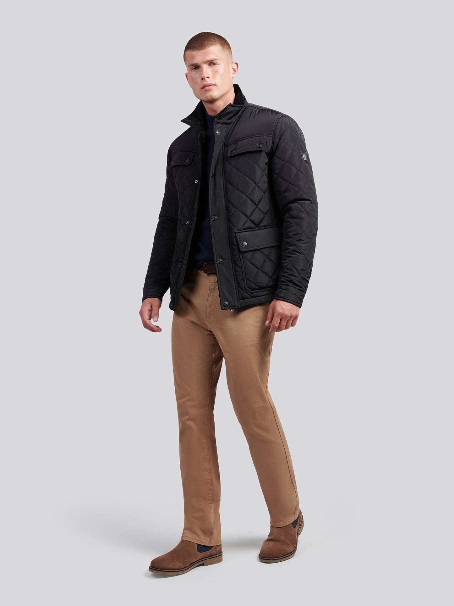 Mens Diamond Quilted Funnel Jacket in Black