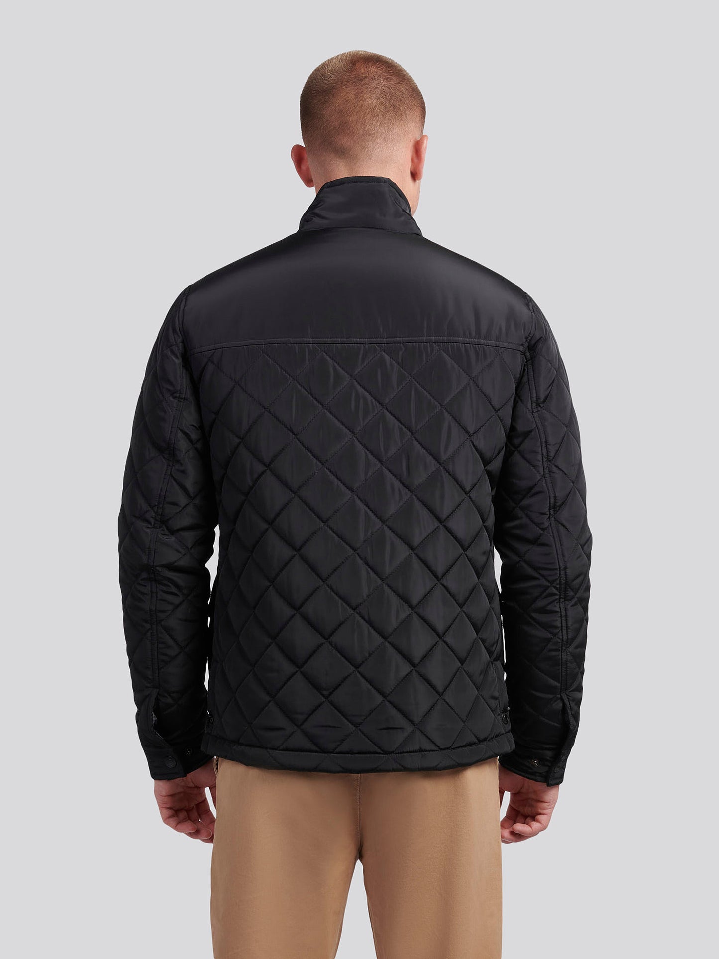 Mens Diamond Quilted Funnel Jacket in Black