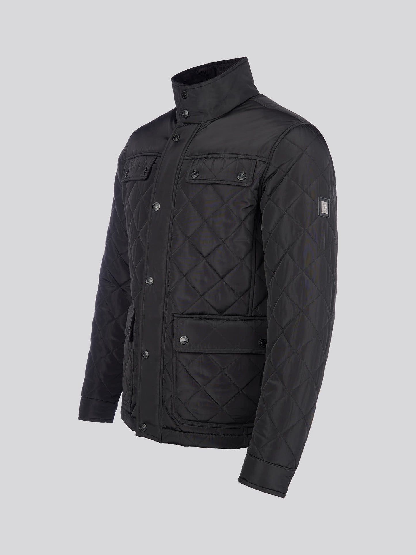 Mens Diamond Quilted Funnel Jacket in Black