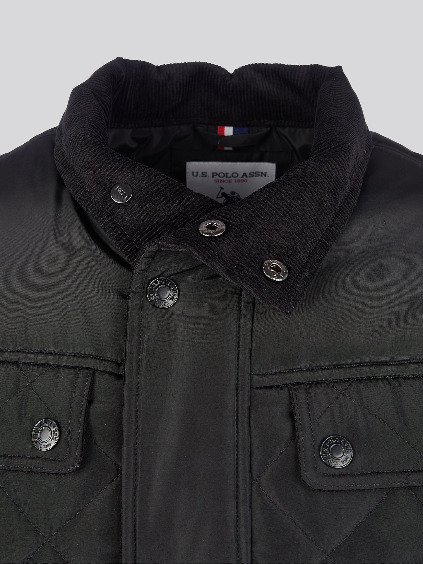 Mens Diamond Quilted Funnel Jacket in Black