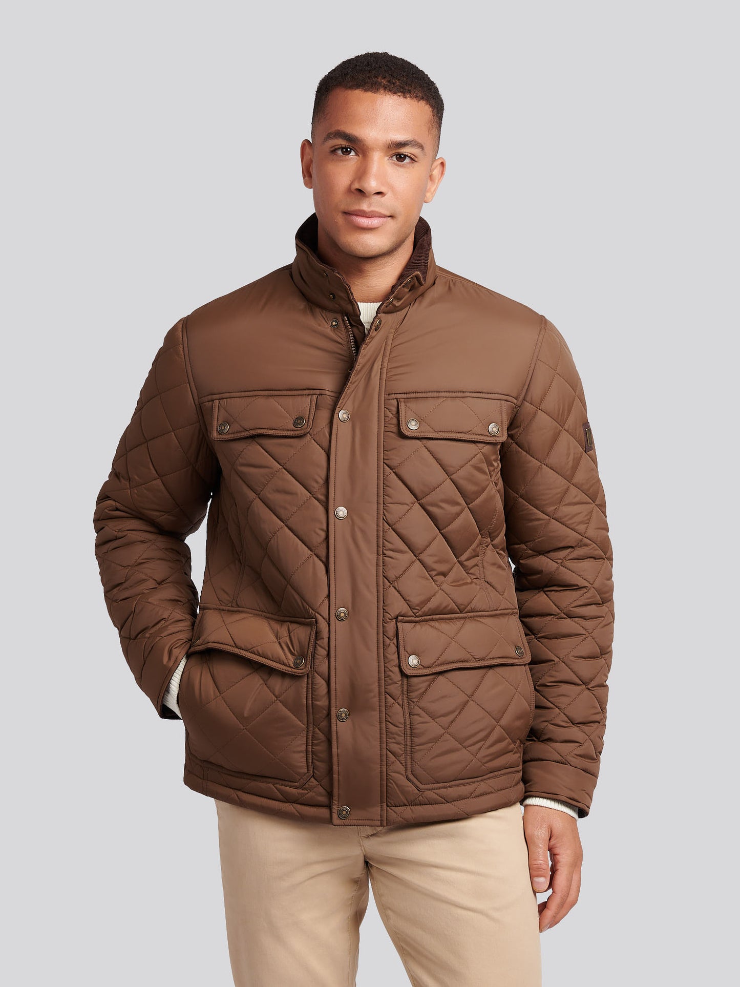 Mens Diamond Quilted Funnel Jacket in Cocoa