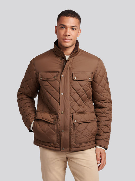 Mens Diamond Quilted Funnel Jacket in Cocoa
