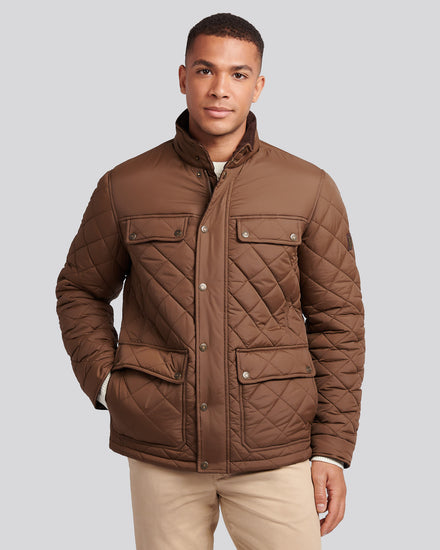 Mens Diamond Quilted Funnel Jacket in Cocoa