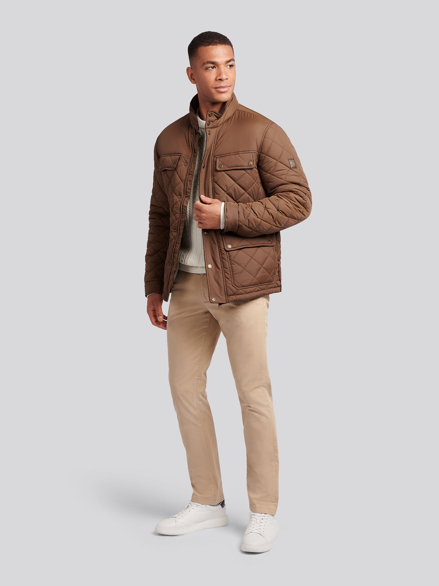 Mens Diamond Quilted Funnel Jacket in Cocoa