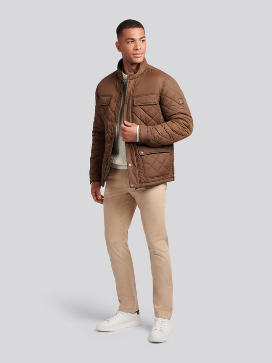 Mens Diamond Quilted Funnel Jacket in Cocoa