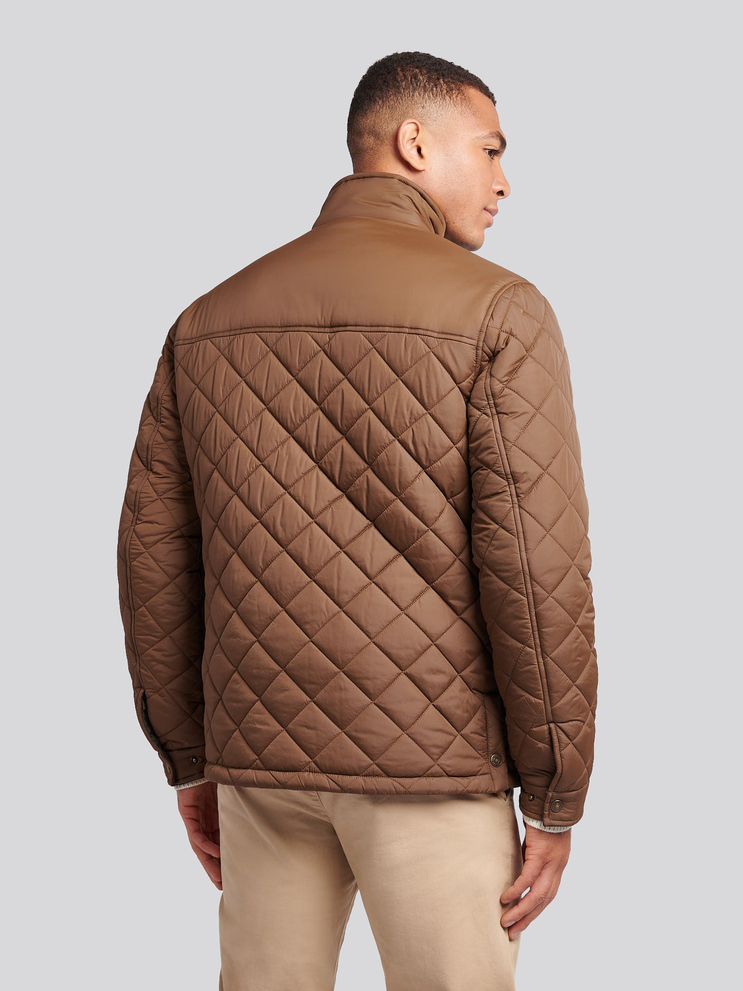 Mens Diamond Quilted Funnel Jacket in Cocoa