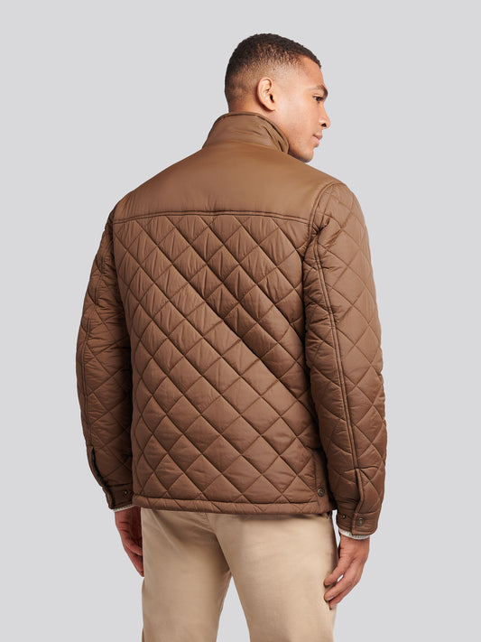 Mens Diamond Quilted Funnel Jacket in Cocoa