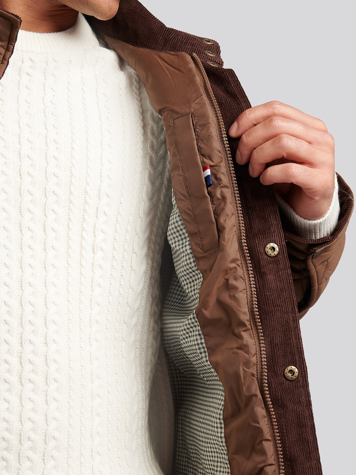 Mens Diamond Quilted Funnel Jacket in Cocoa