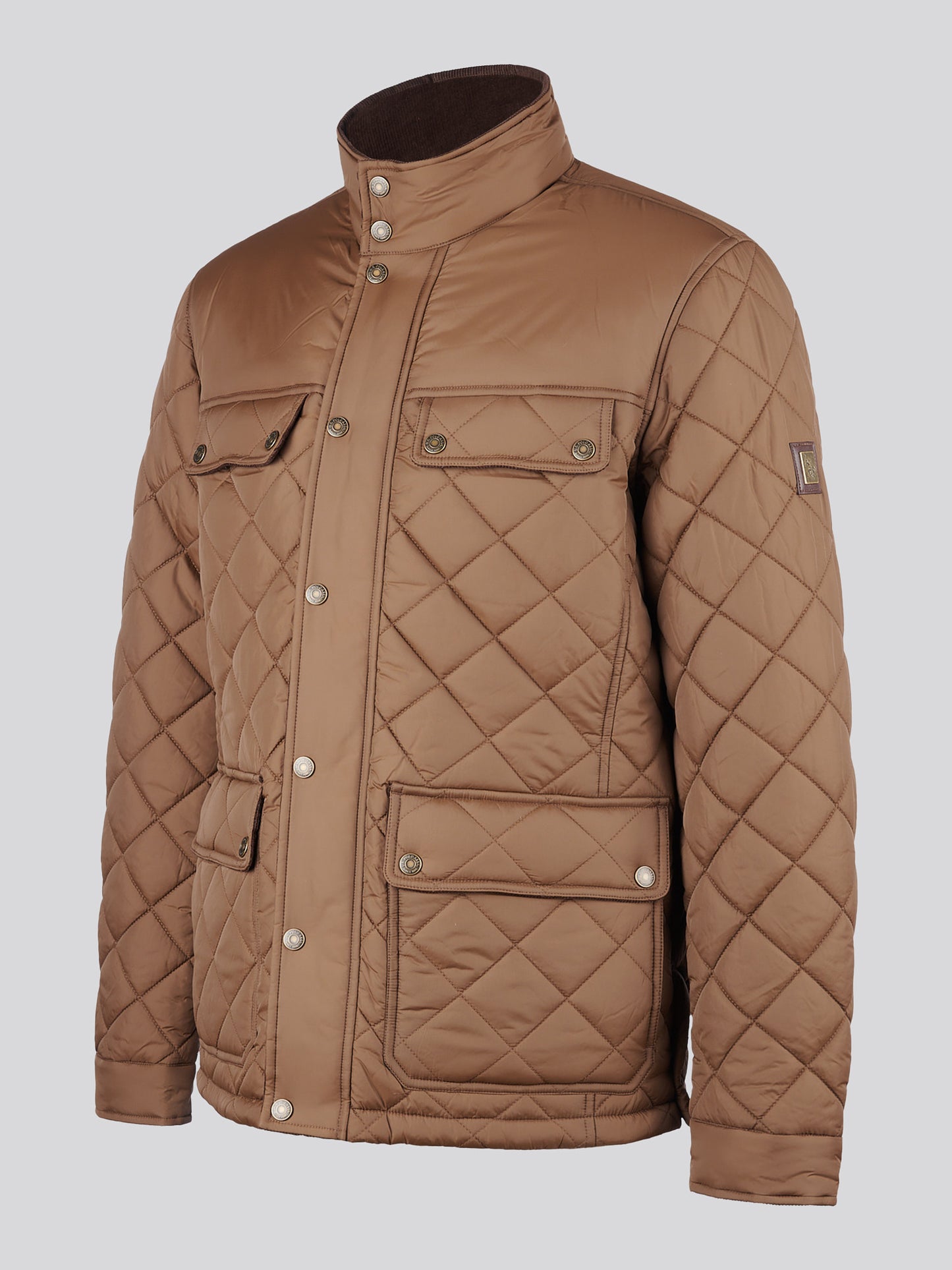 Mens Diamond Quilted Funnel Jacket in Cocoa