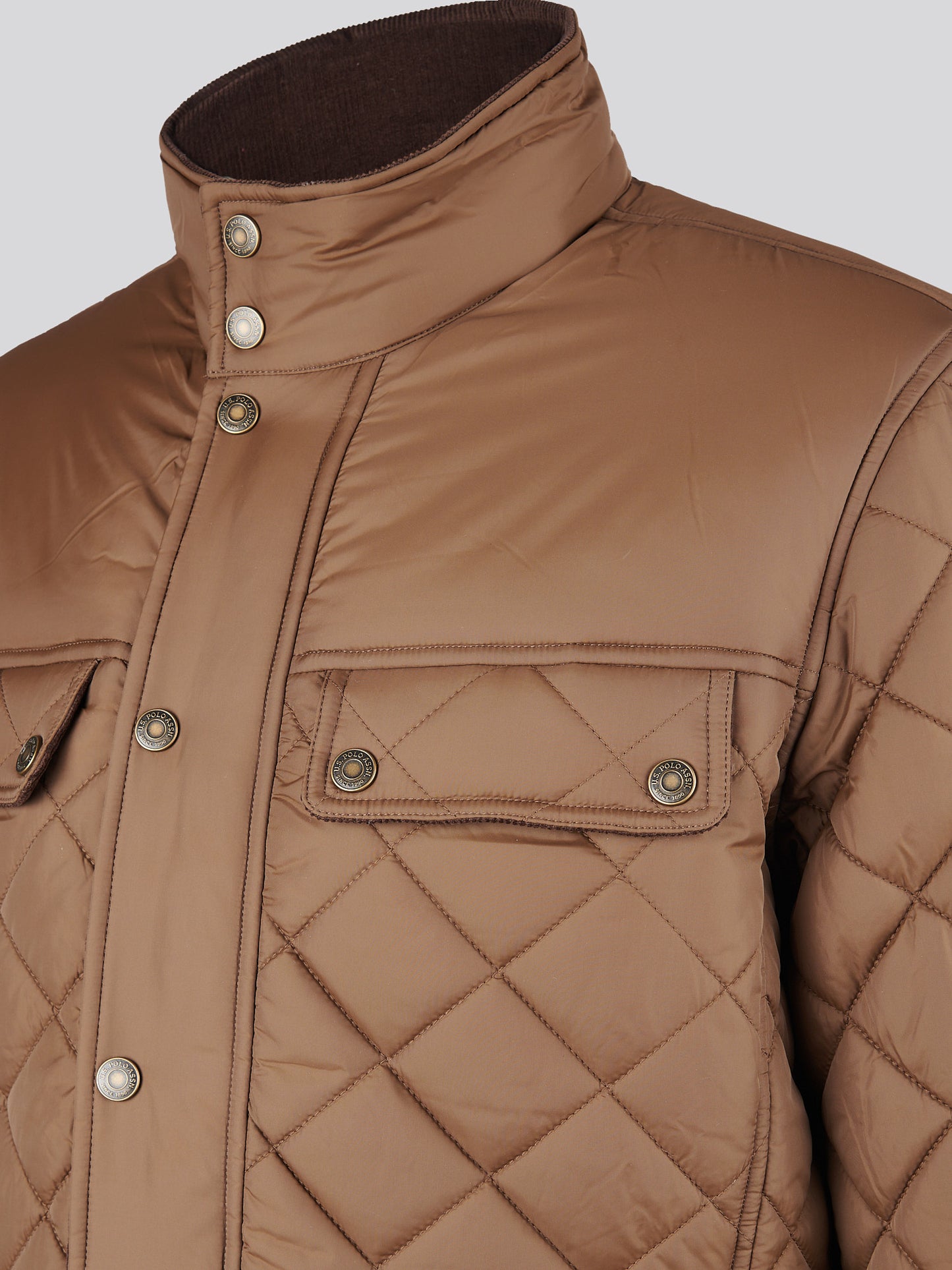 Mens Diamond Quilted Funnel Jacket in Cocoa
