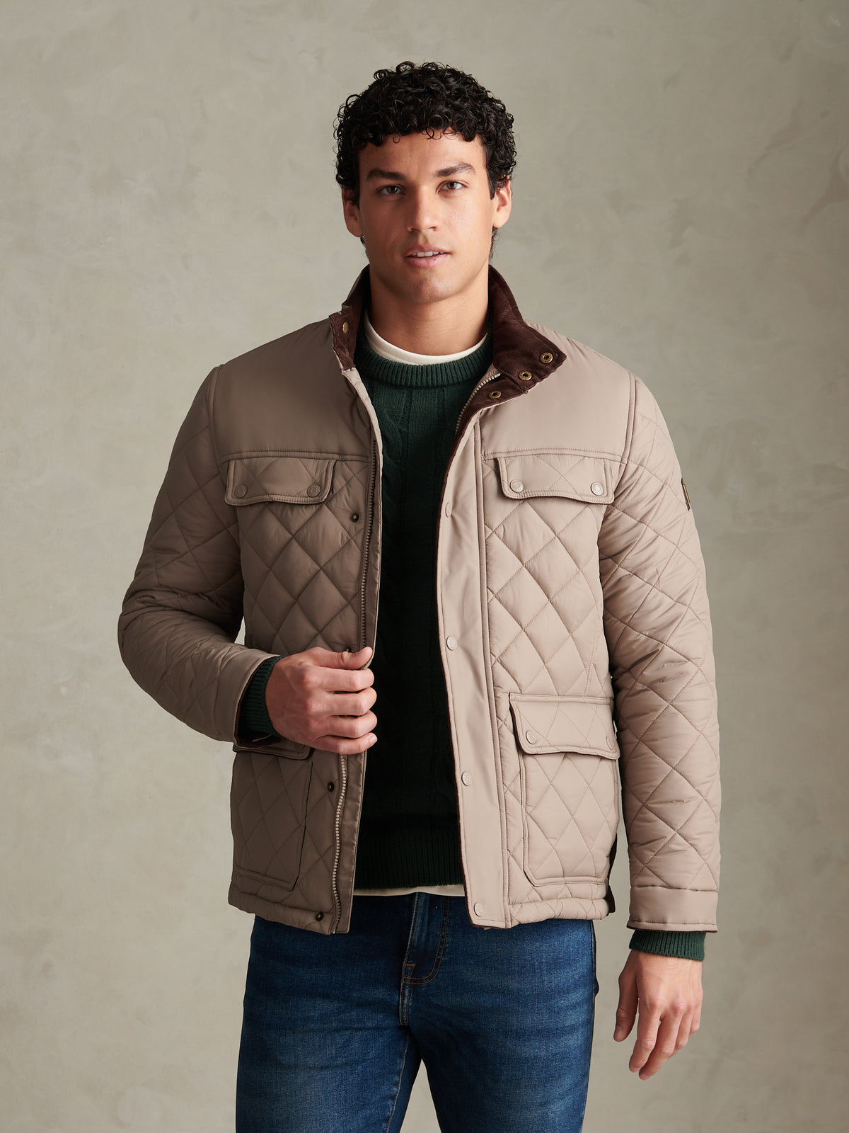 Mens Diamond Quilted Funnel Jacket Cinder