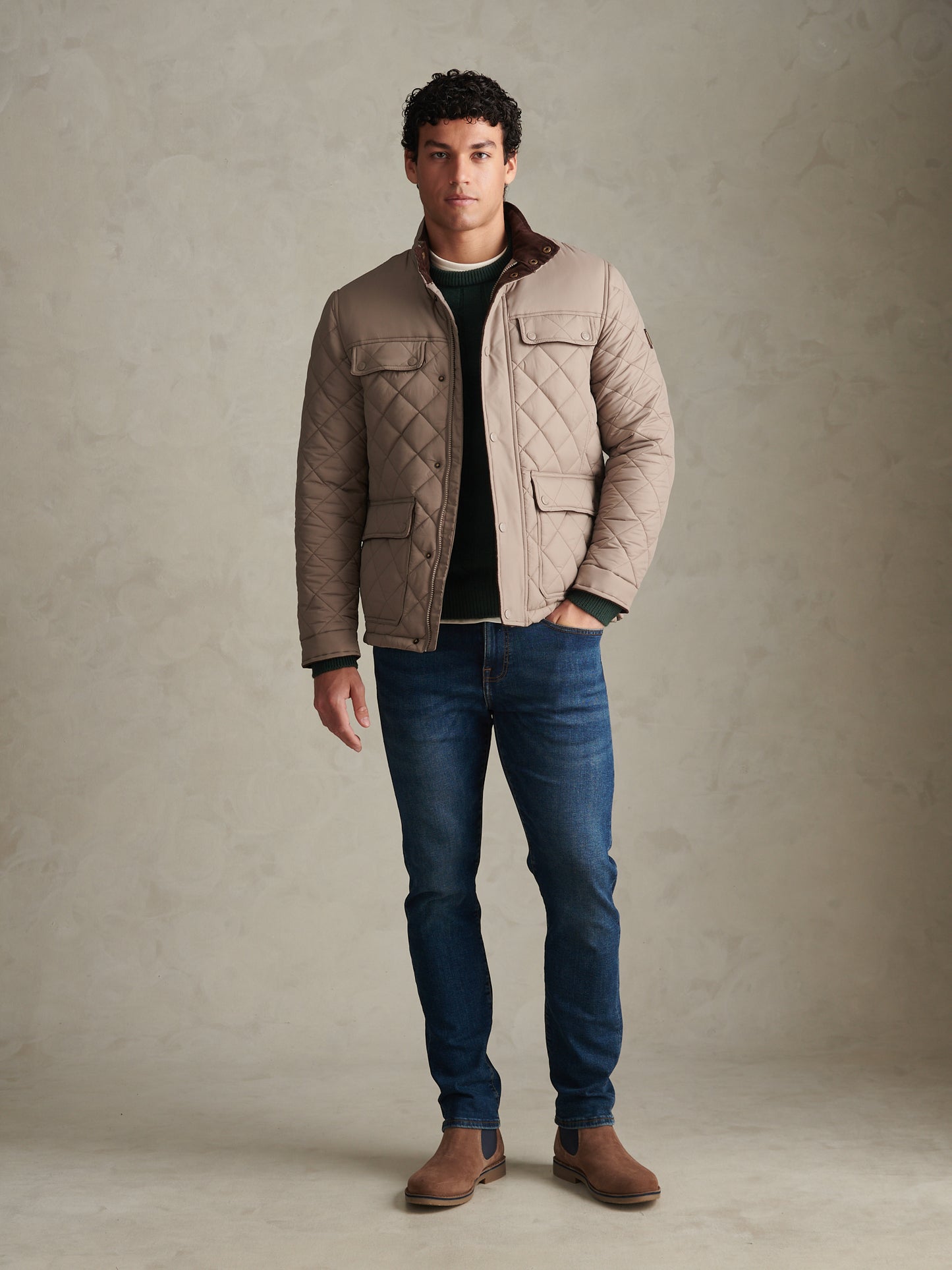 Mens Diamond Quilted Funnel Jacket Cinder