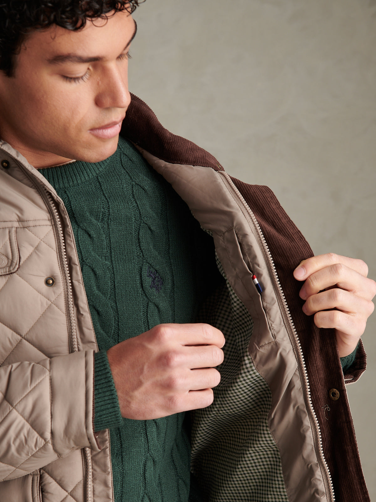 Mens Diamond Quilted Funnel Jacket Cinder