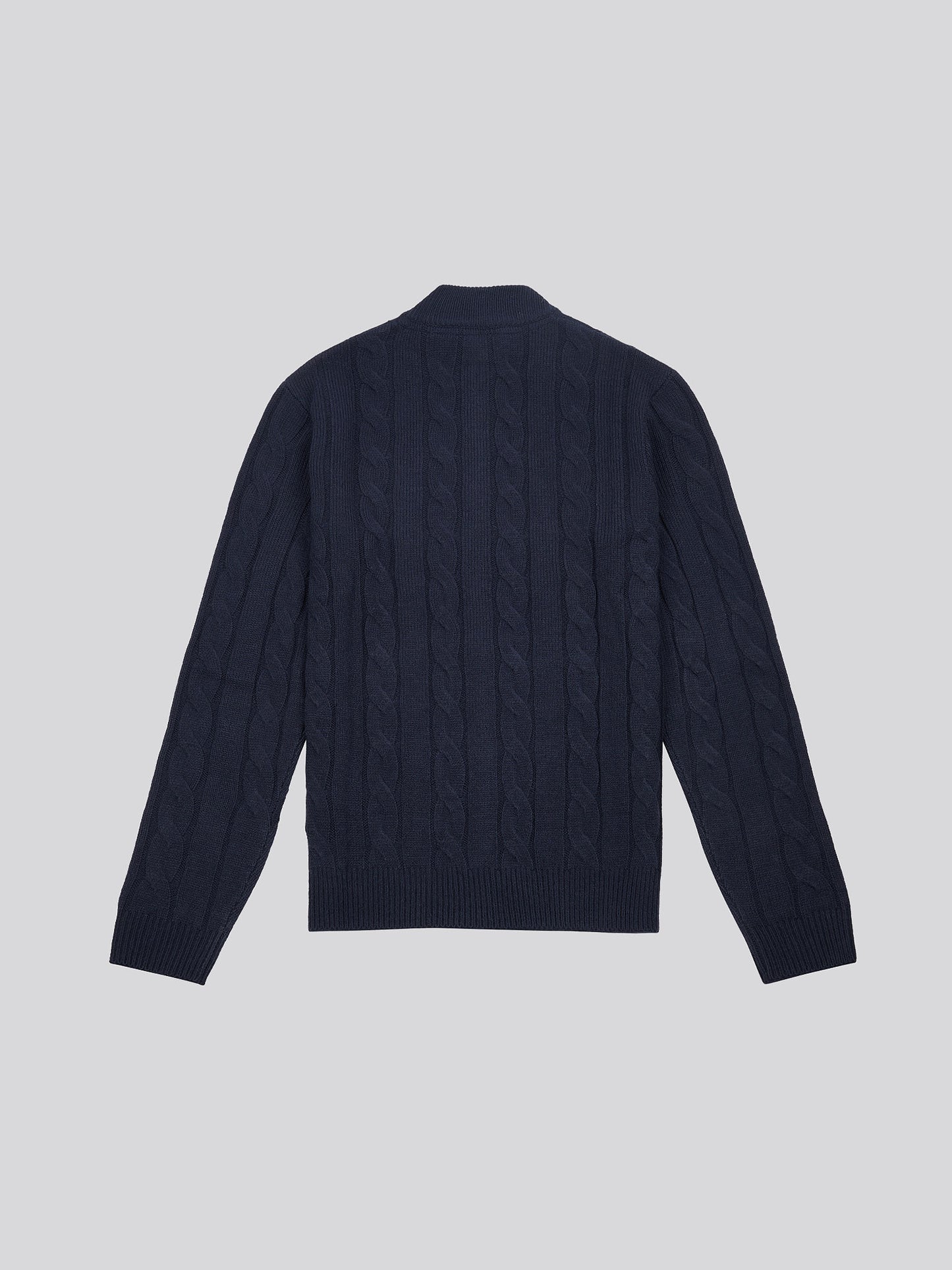 Mens Cable Knit Zip Funnel Neck in Dark Sapphire Navy / Moonlight Blue DHM