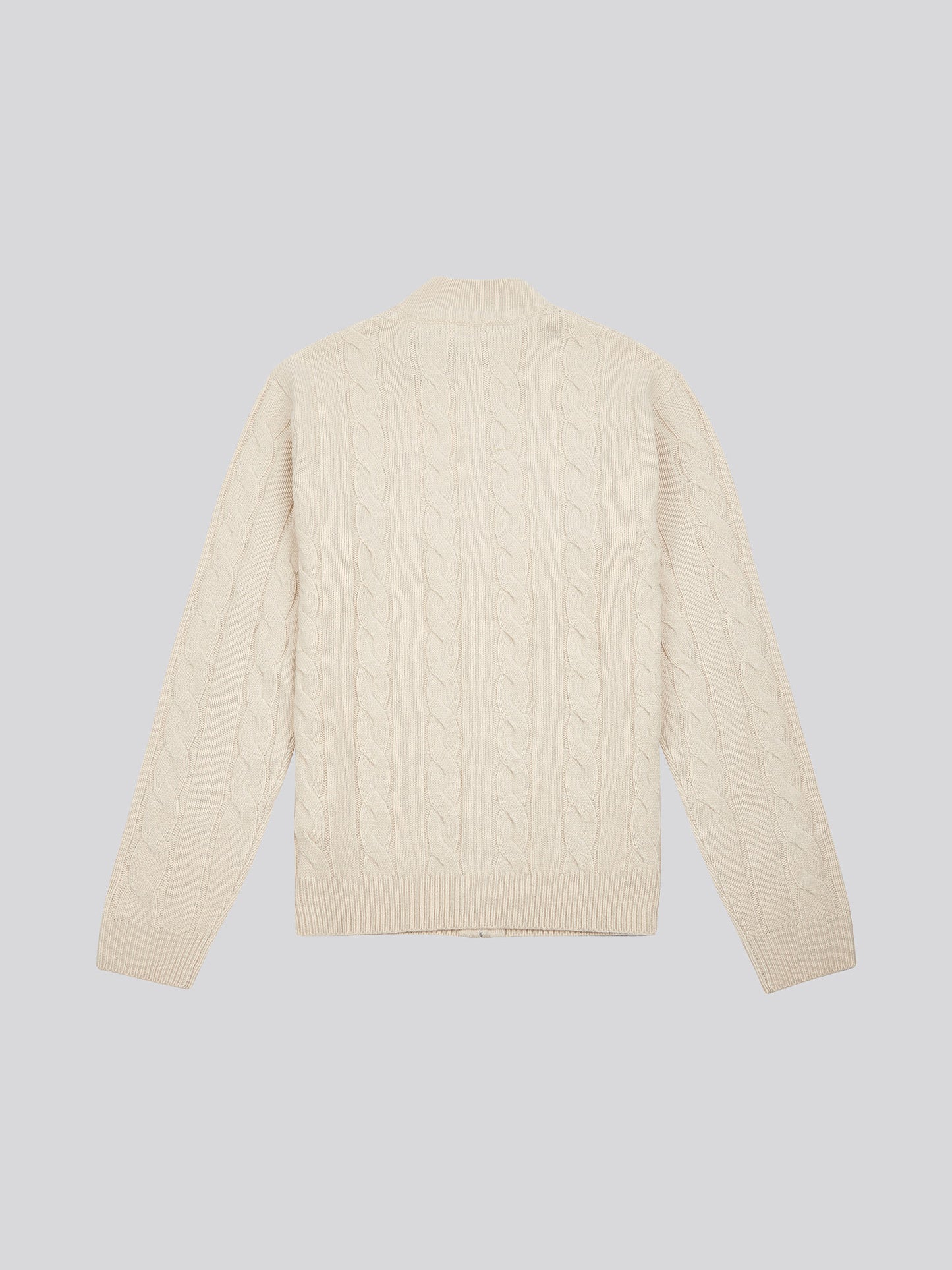 Mens Cable Knit Zip Funnel Neck in Birch Marl