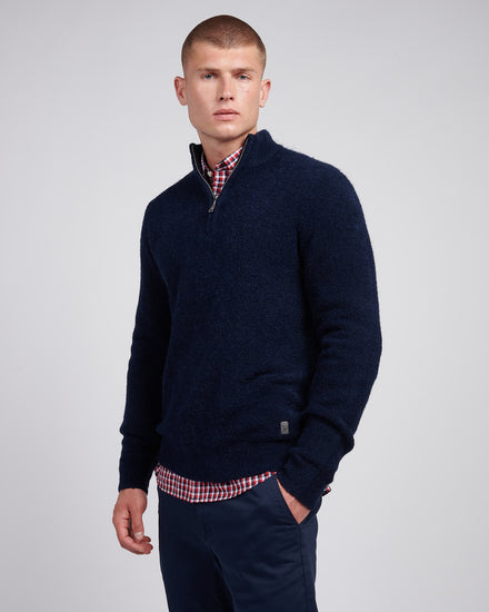 Mens Boucle Knit Funnel Neck in Dark Sapphire Navy