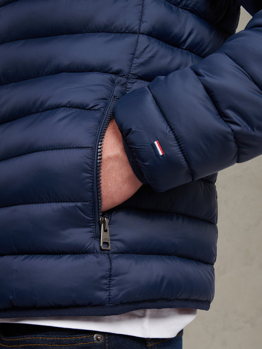 Mens Lightweight Bound Quilted Jacket Dark Sapphire Navy / Haute Red DHM
