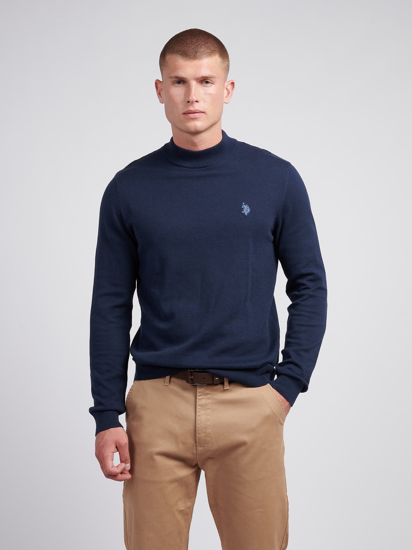 Mens Combed Cotton Turtle Neck in Dark Sapphire Navy / Moonlight Blue DHM