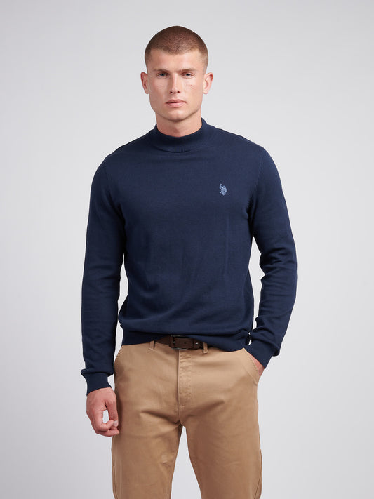 Mens Combed Cotton Turtle Neck in Dark Sapphire Navy / Moonlight Blue DHM