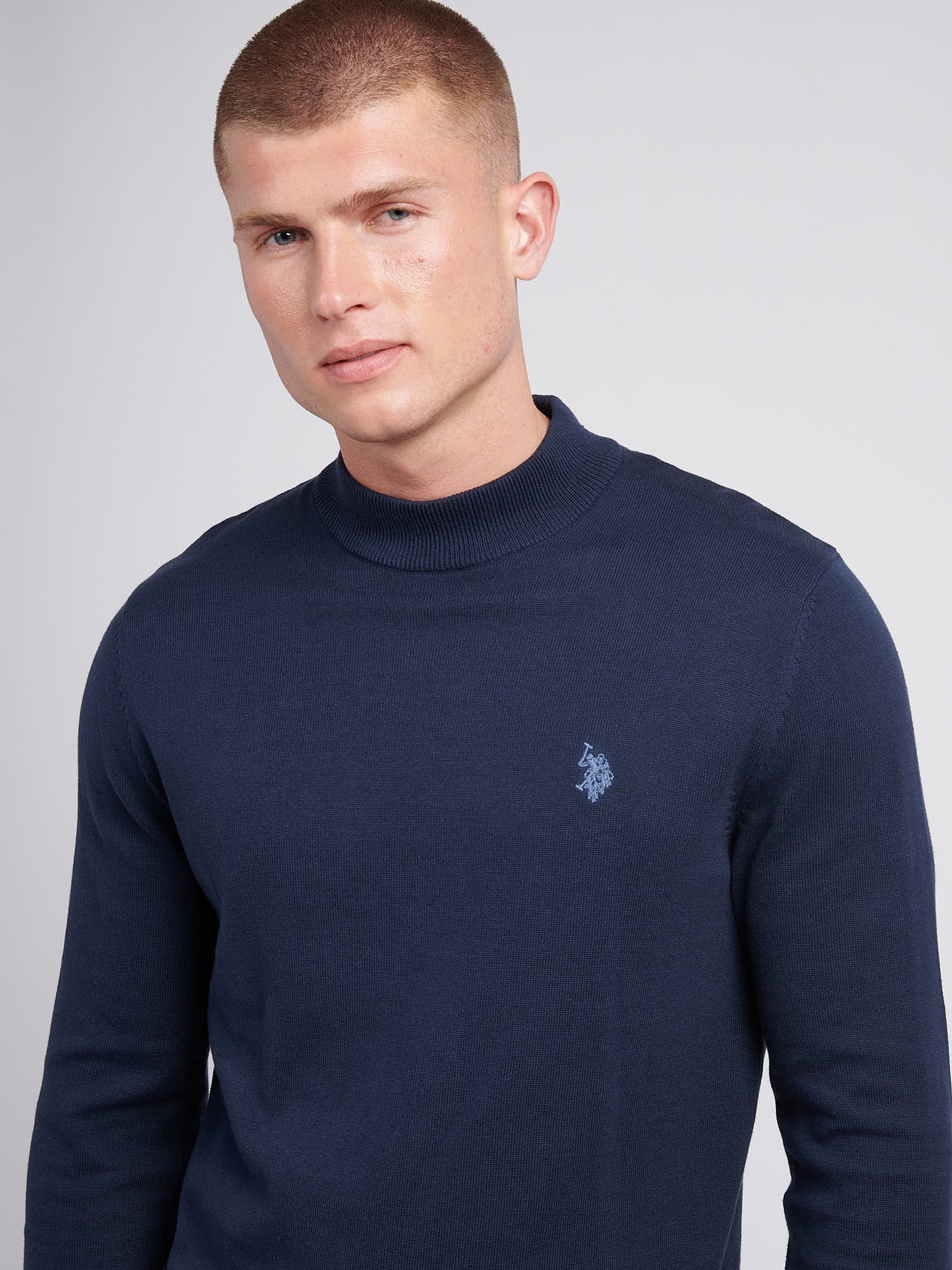 Mens Combed Cotton Turtle Neck in Dark Sapphire Navy / Moonlight Blue DHM