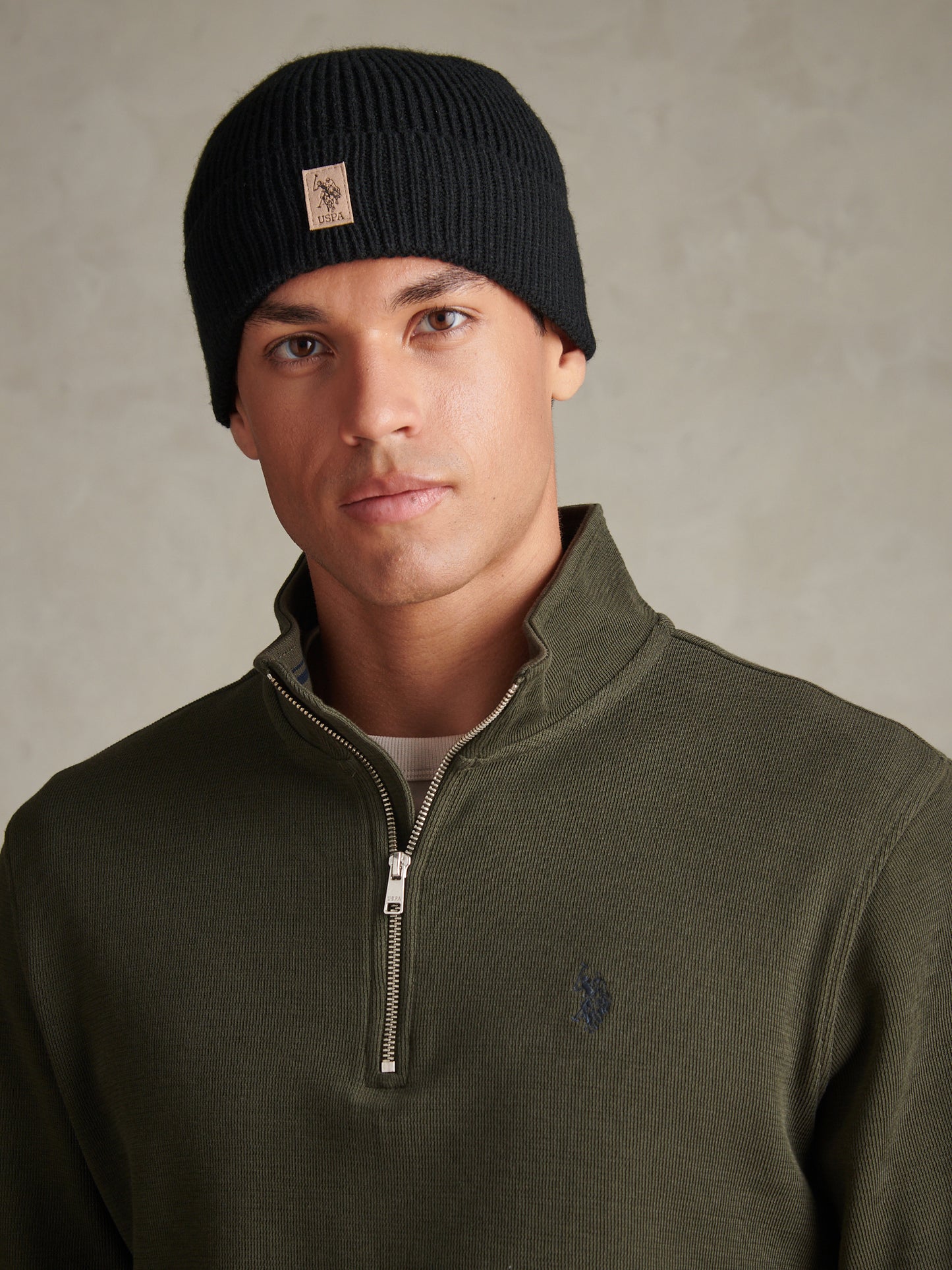 Mens Signature Double Horsemen Knit Beanie Black