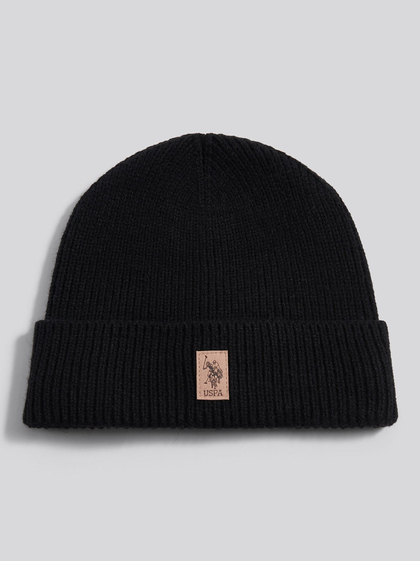 Mens Signature Double Horsemen Knit Beanie in Black