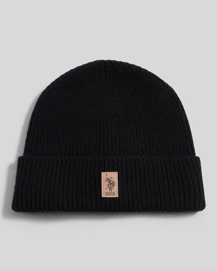 Mens Signature Double Horsemen Knit Beanie in Black