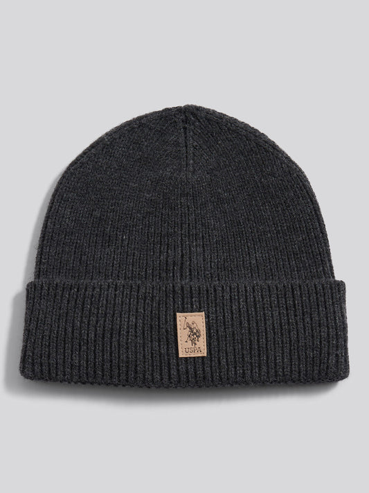 Mens Signature Double Horsemen Knit Beanie in Charcoal Marl