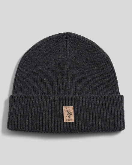 Mens Signature Double Horsemen Knit Beanie in Charcoal Marl