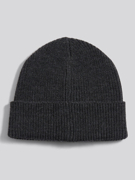 Mens Signature Double Horsemen Knit Beanie in Charcoal Marl