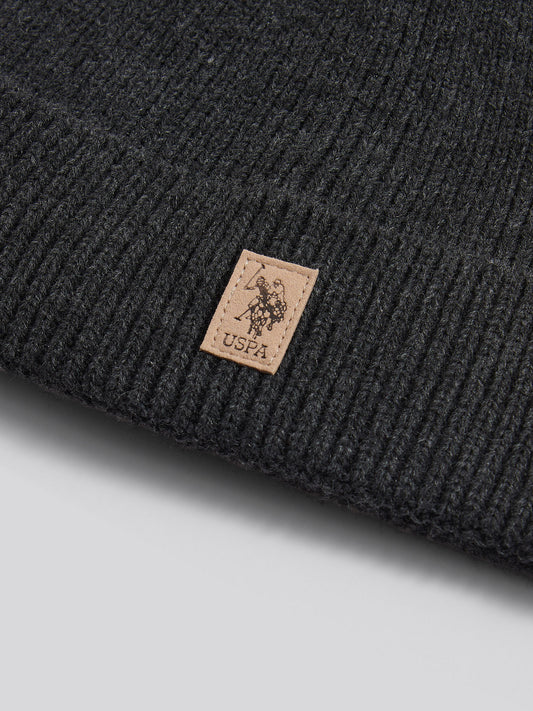 Mens Signature Double Horsemen Knit Beanie in Charcoal Marl