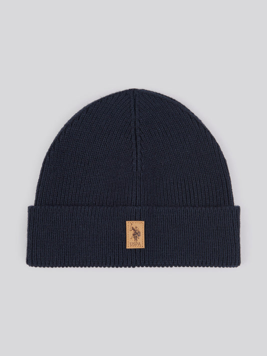 Mens Signature Double Horsemen Knit Beanie in Dark Sapphire Navy