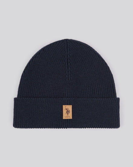 Mens Signature Double Horsemen Knit Beanie in Dark Sapphire Navy