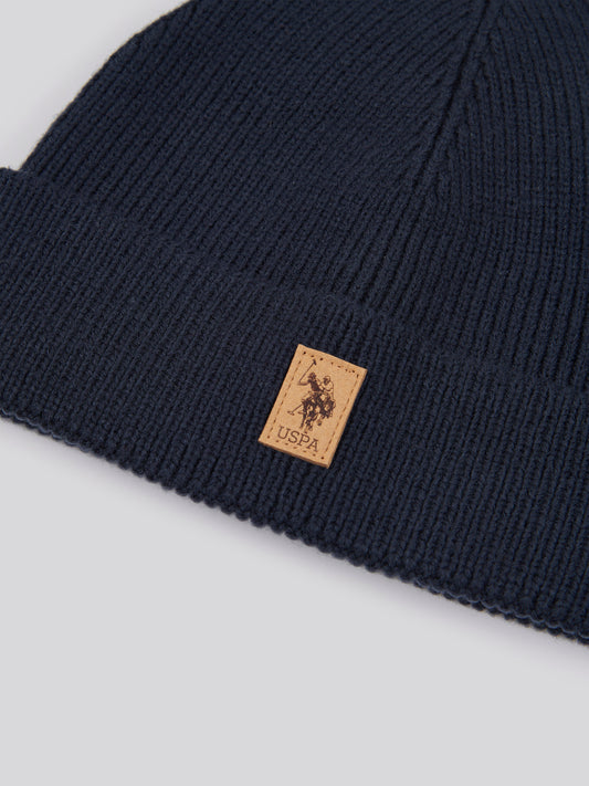 Mens Signature Double Horsemen Knit Beanie in Dark Sapphire Navy