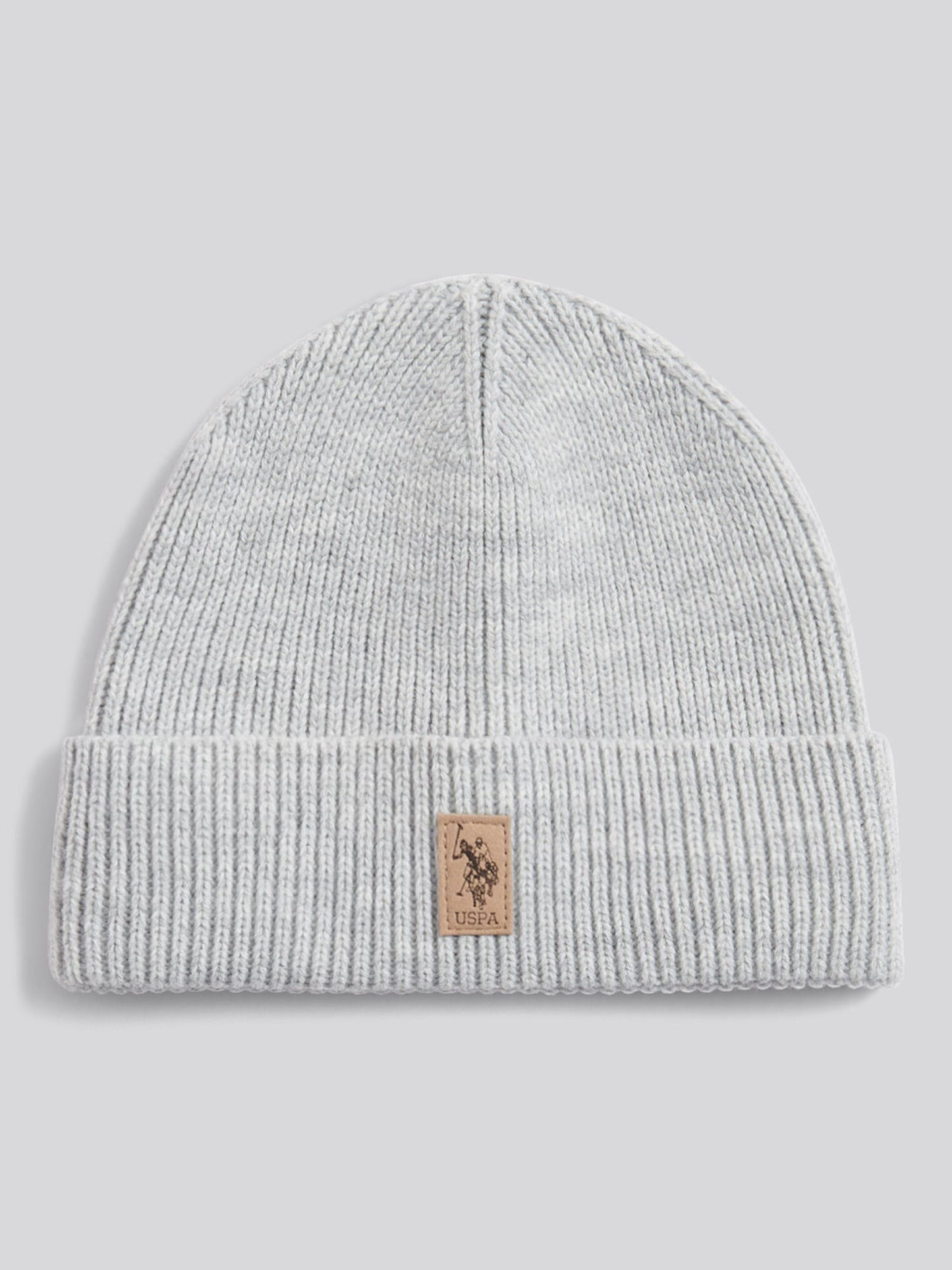 Mens Signature Double Horsemen Knit Beanie in Mid Grey Marl