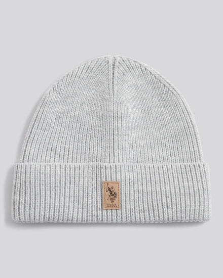 Mens Signature Double Horsemen Knit Beanie in Mid Grey Marl