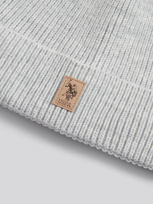 Mens Signature Double Horsemen Knit Beanie in Mid Grey Marl