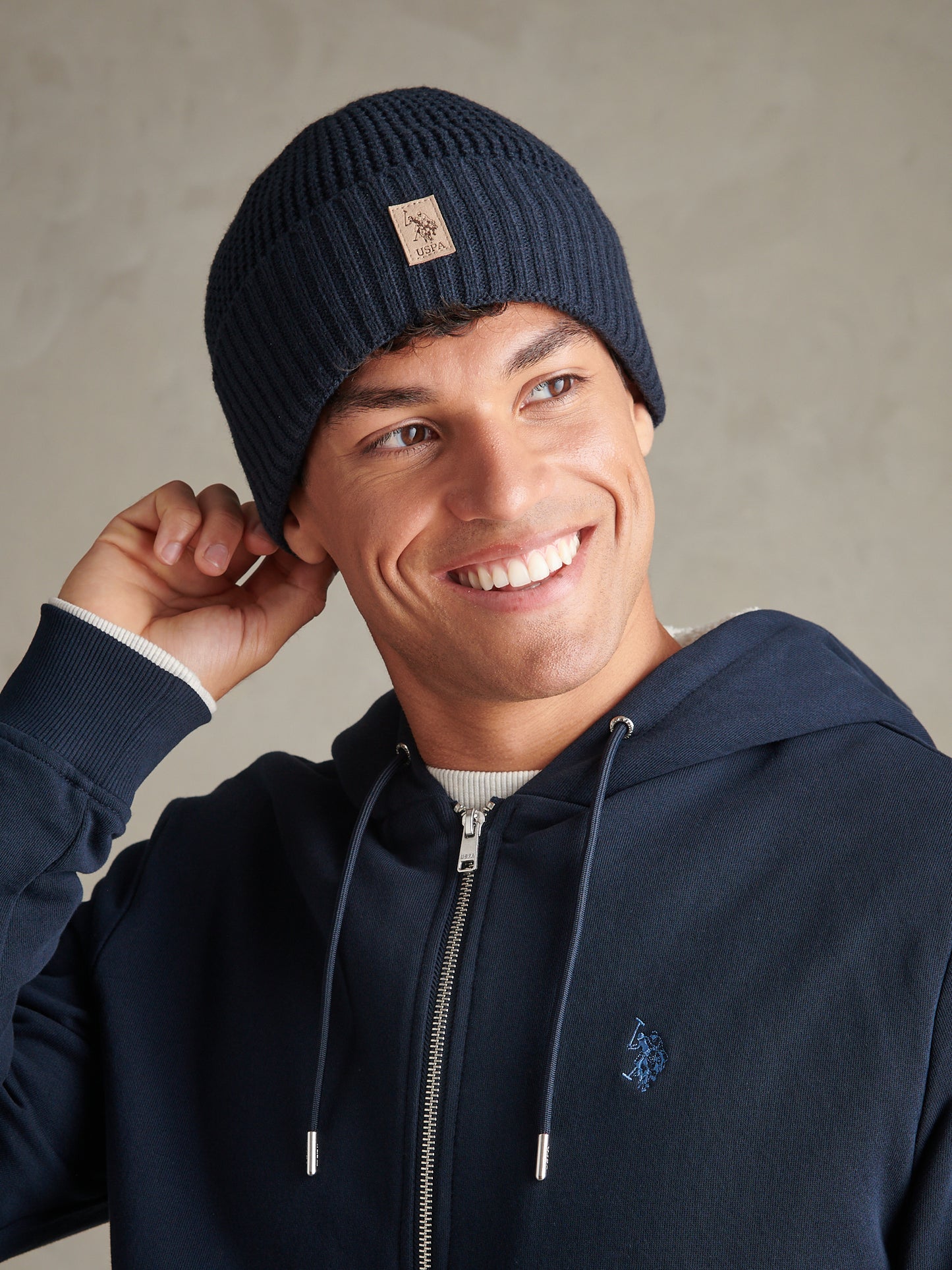Mens Fleece Lined Waffle Knit Beanie Dark Sapphire Navy