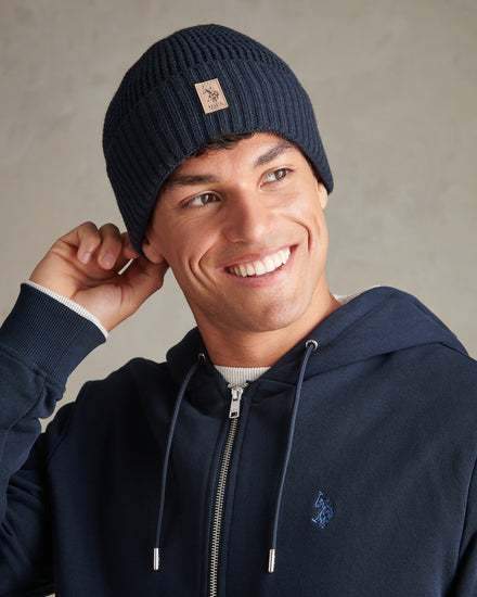 Mens Fleece Lined Waffle Knit Beanie Dark Sapphire Navy