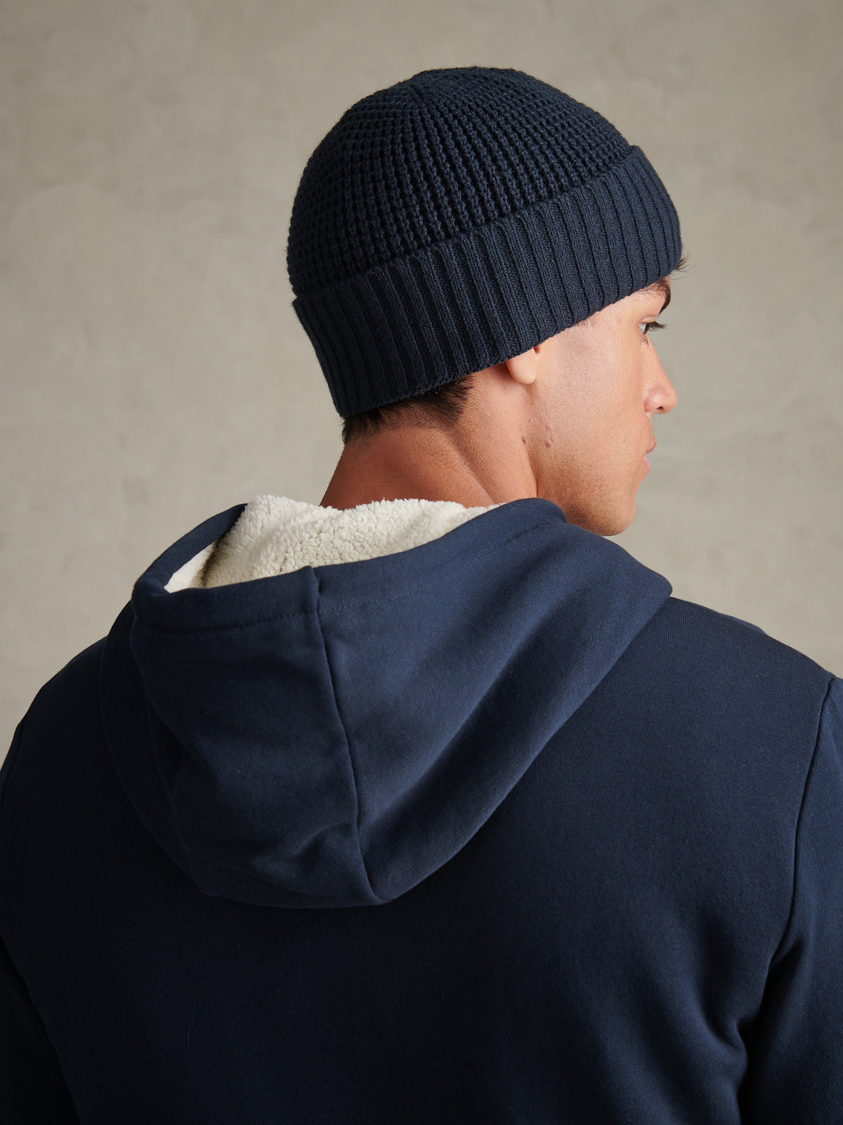 Mens Fleece Lined Waffle Knit Beanie Dark Sapphire Navy