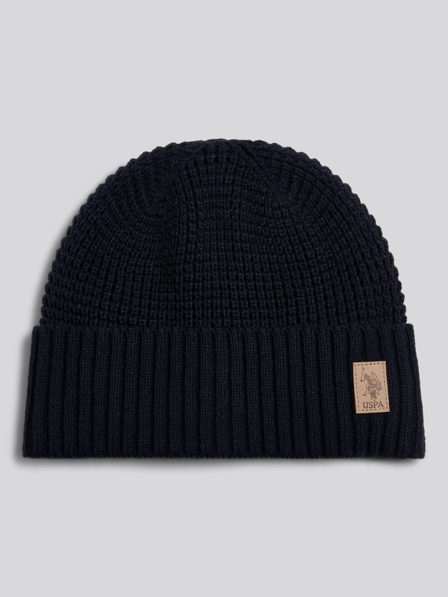 Mens Fleece Lined Waffle Knit Beanie Dark Sapphire Navy