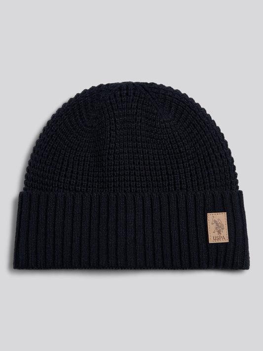 Mens Fleece Lined Waffle Knit Beanie Dark Sapphire Navy