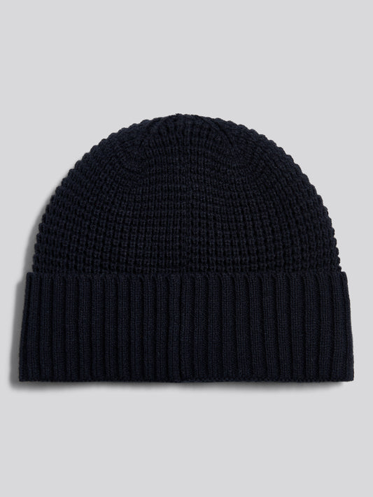Mens Fleece Lined Waffle Knit Beanie Dark Sapphire Navy
