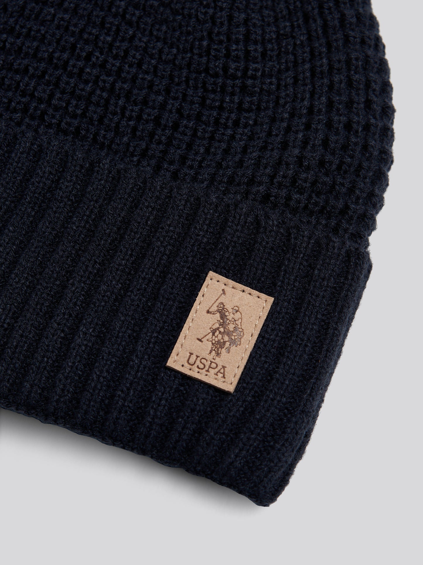 Mens Fleece Lined Waffle Knit Beanie Dark Sapphire Navy