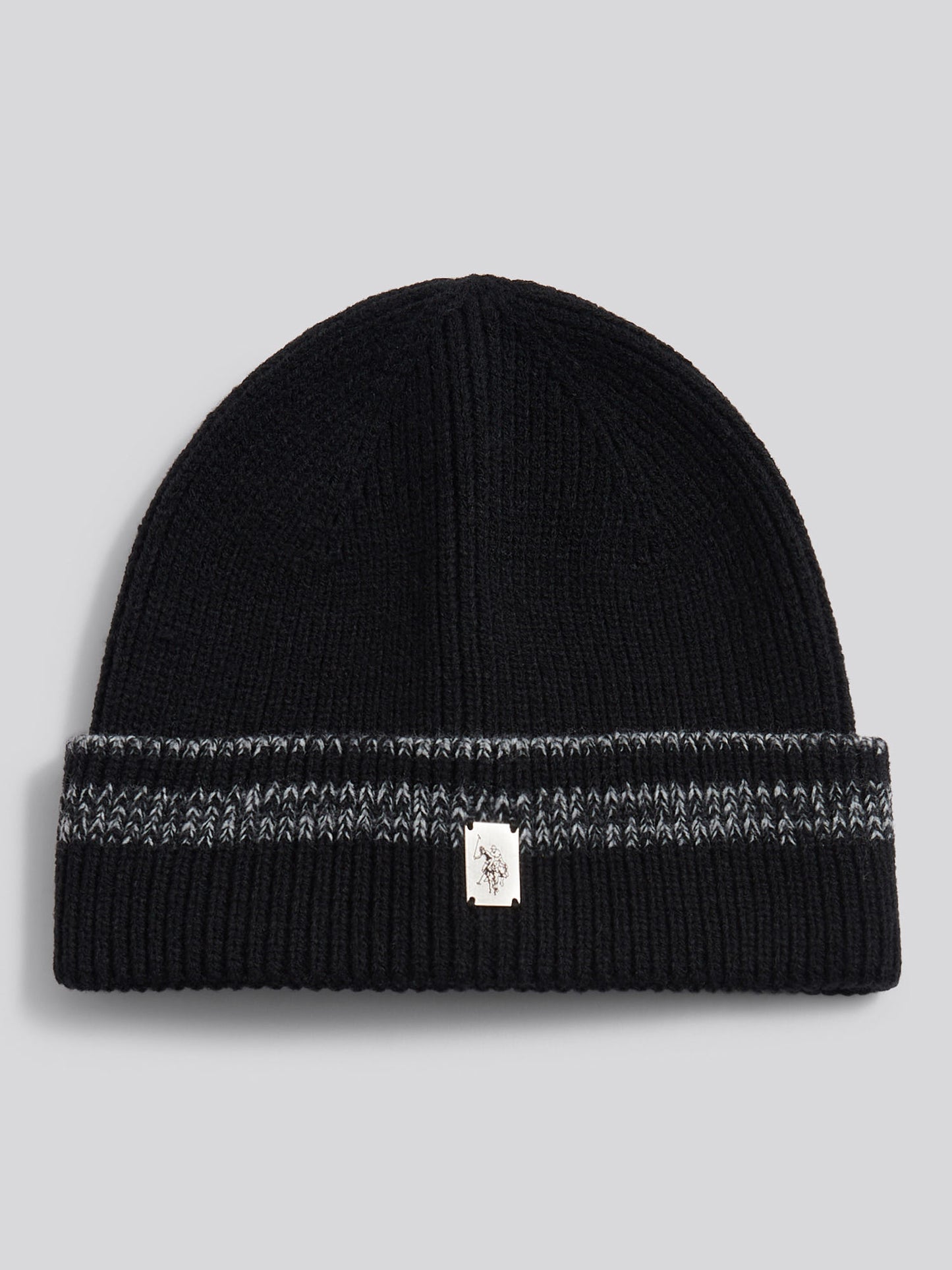 Mens Stripe Tipping Rib Knit Beanie in Black
