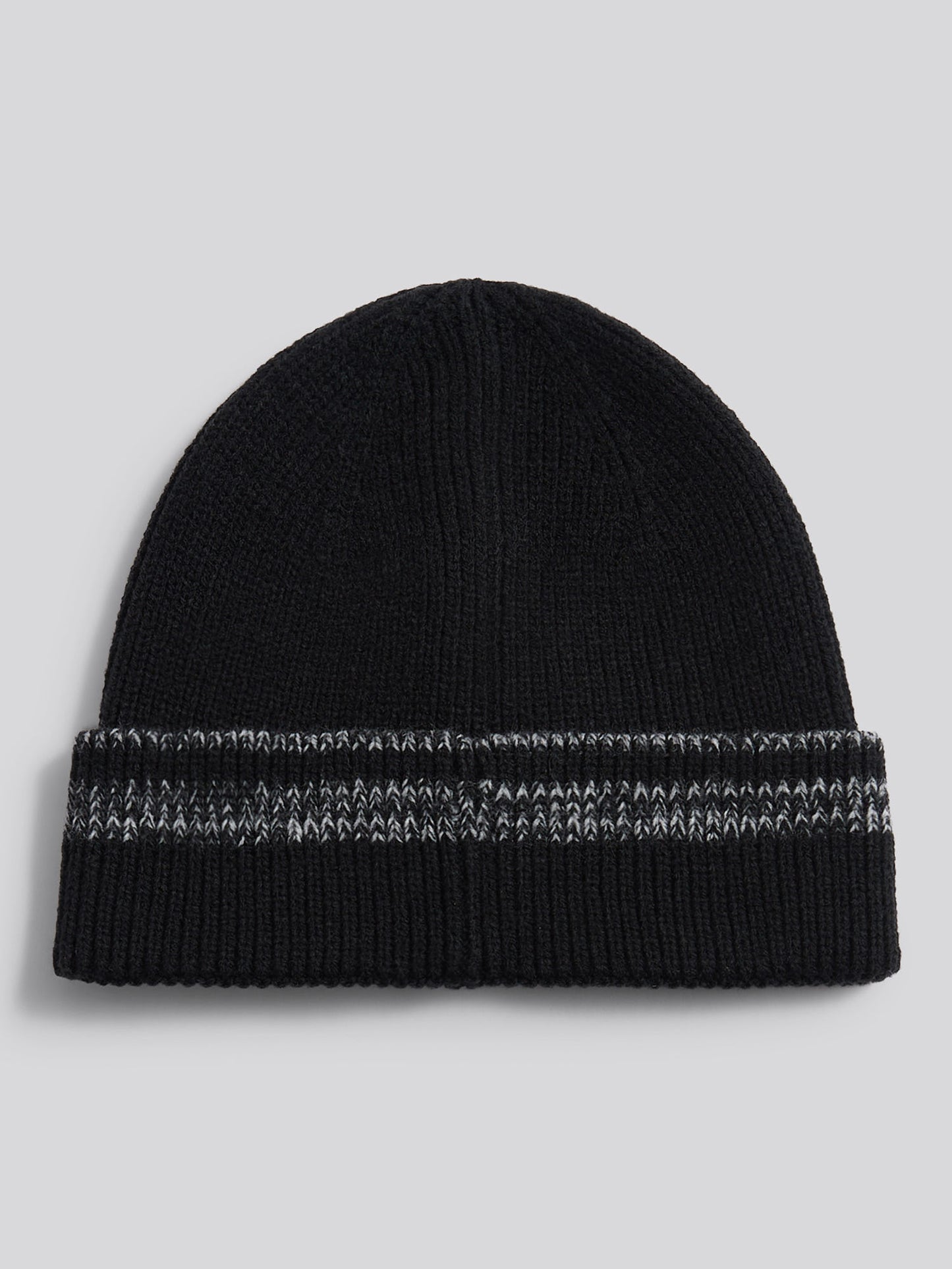 Mens Stripe Tipping Rib Knit Beanie in Black