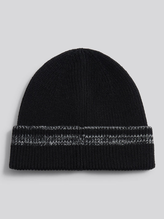 Mens Stripe Tipping Rib Knit Beanie in Black